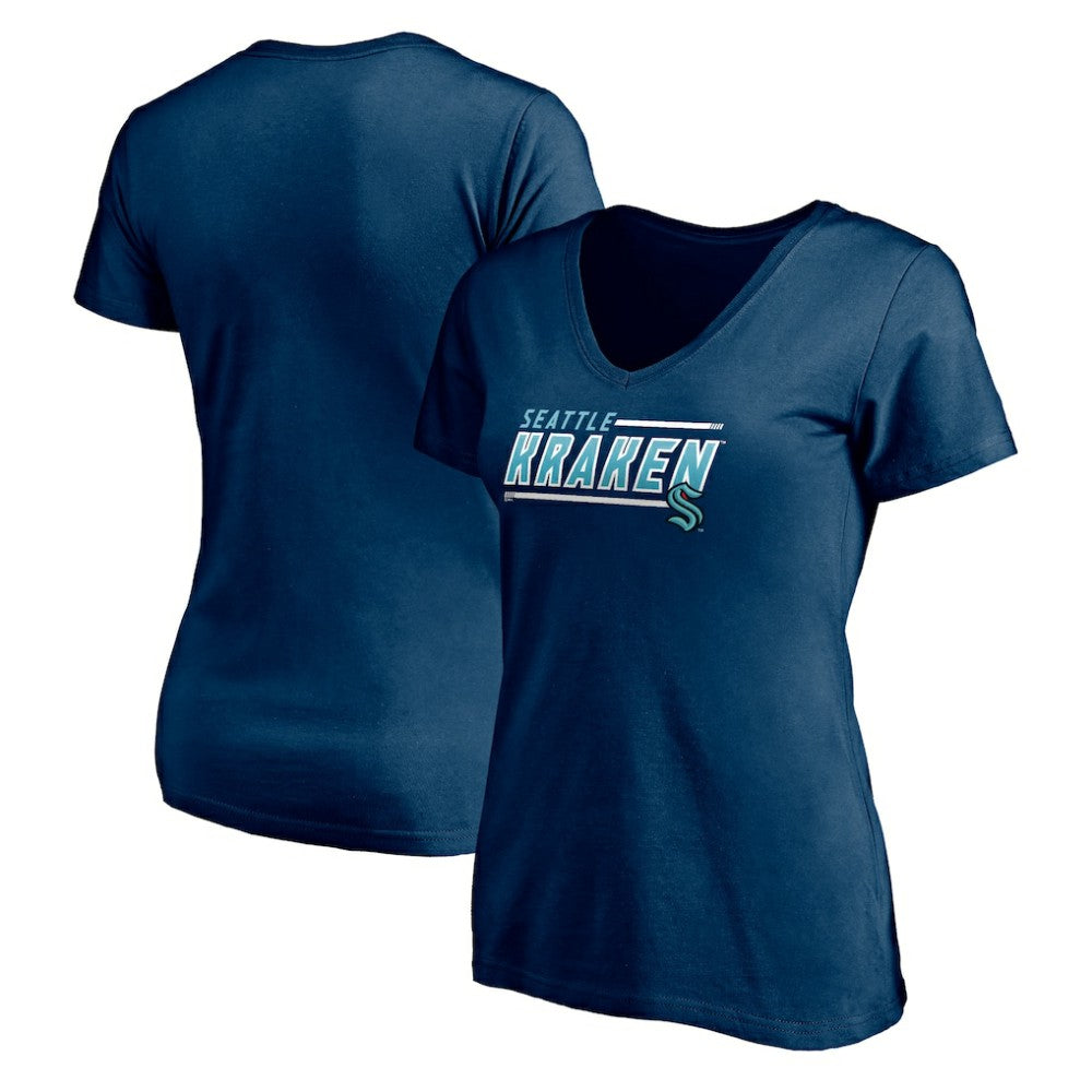 Seattle Kraken Women's Mascot In Bounds V-Neck T-Shirt Deep Sea Blue