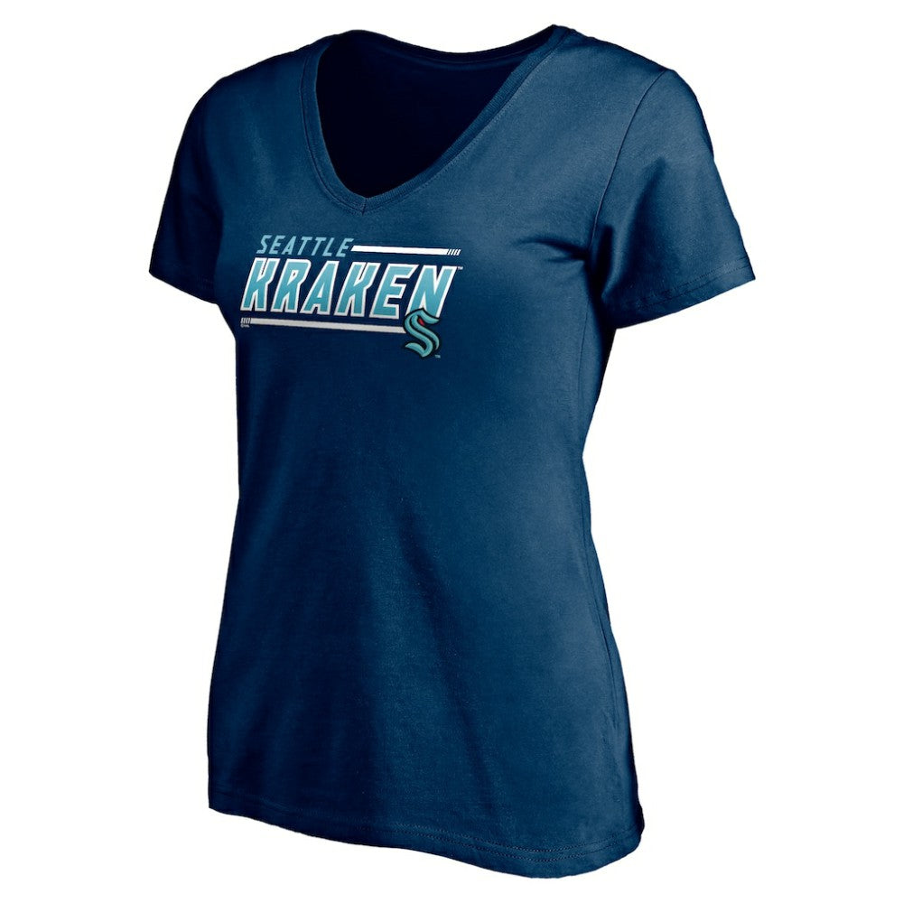 Seattle Kraken Women's Mascot In Bounds V-Neck T-Shirt Deep Sea Blue