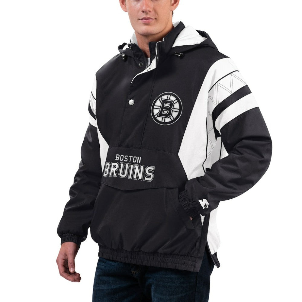 Boston Bruins Starter x NHL Black Ice Home Team Half-Zip Pullover Hoodie Black/White