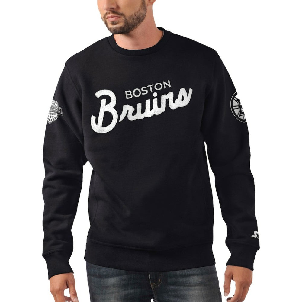 Boston Bruins Starter x NHL Black Ice Cross Check Pullover Sweatshirt Black