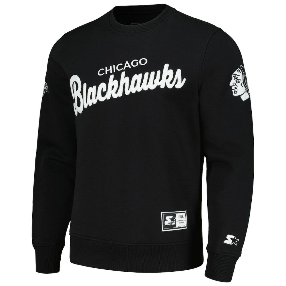 Chicago Blackhawks Starter x NHL Black Ice Cross Check Pullover Sweatshirt Black