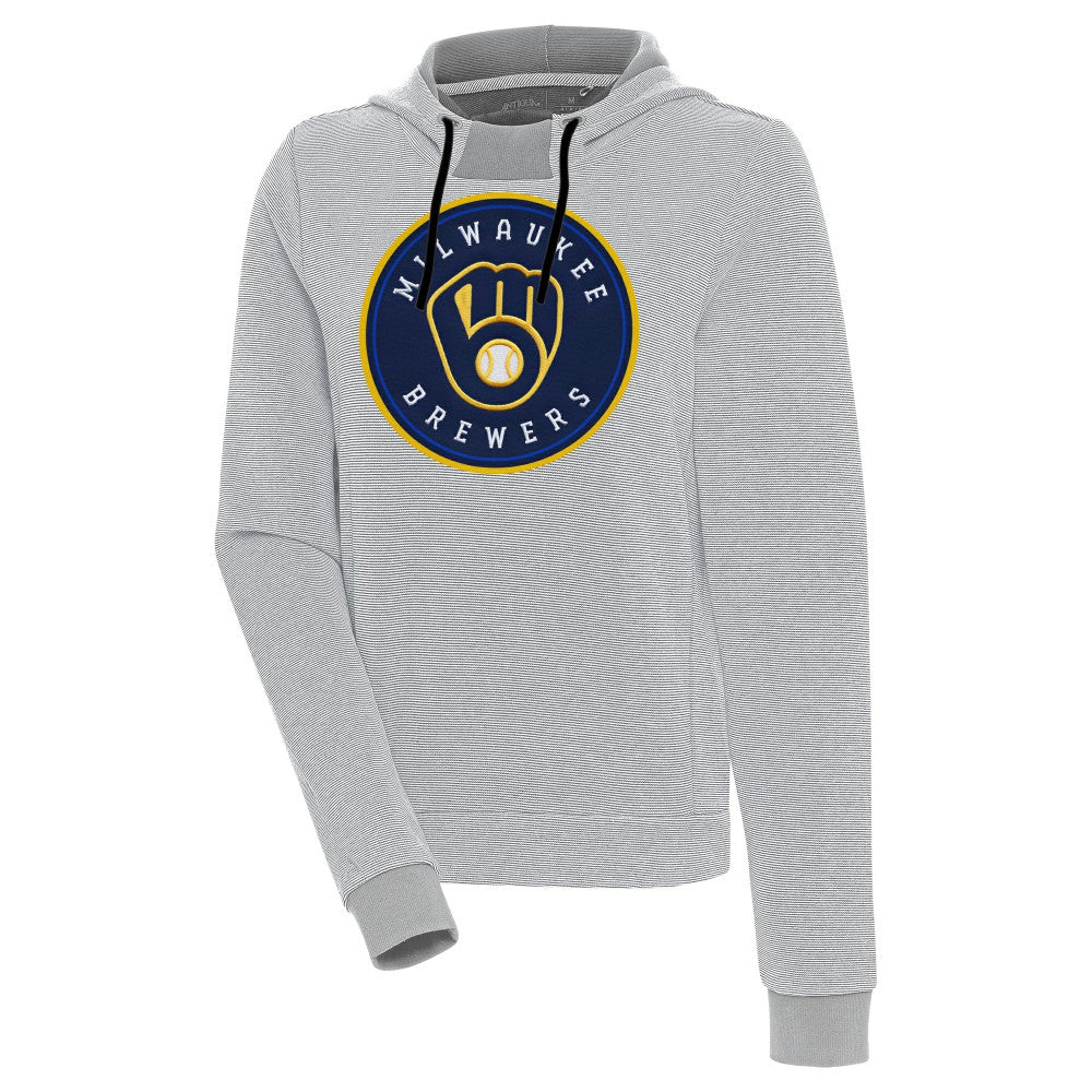 Milwaukee Brewers Antigua Women's Axe Bunker Tri-Blend Pullover Hoodie - Gray/White