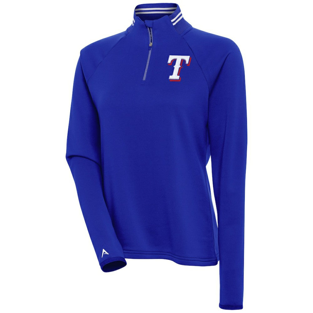Texas Rangers Antigua Women's Milo Raglan Quarter-Zip Pullover Top - Royal