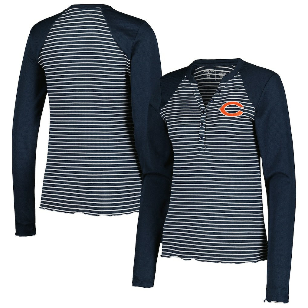 Chicago Bears Antigua Women's Maverick Waffle Henley Long Sleeve T-Shirt - Navy discount