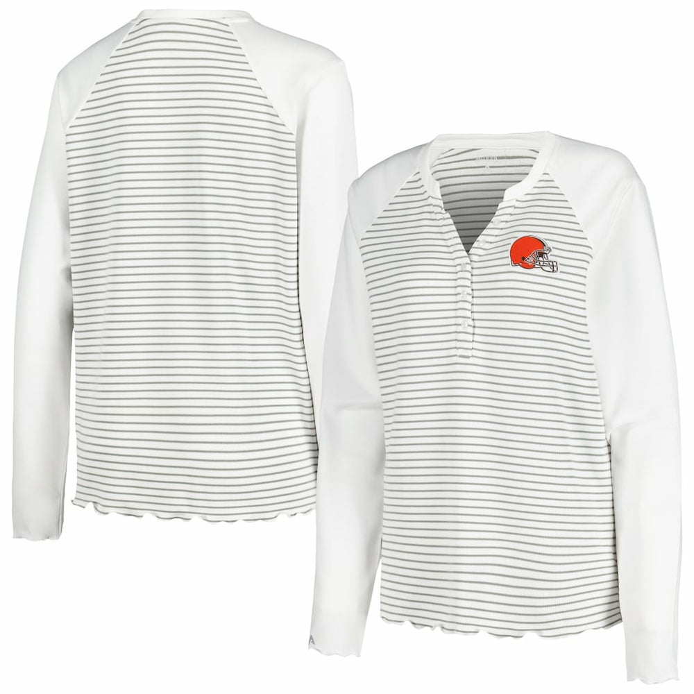 Cleveland Browns Antigua Women's Maverick Waffle Henley Long Sleeve T-Shirt - White on sale