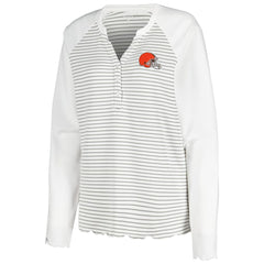 Cleveland Browns Antigua Women's Maverick Waffle Henley Long Sleeve T-Shirt - White on sale