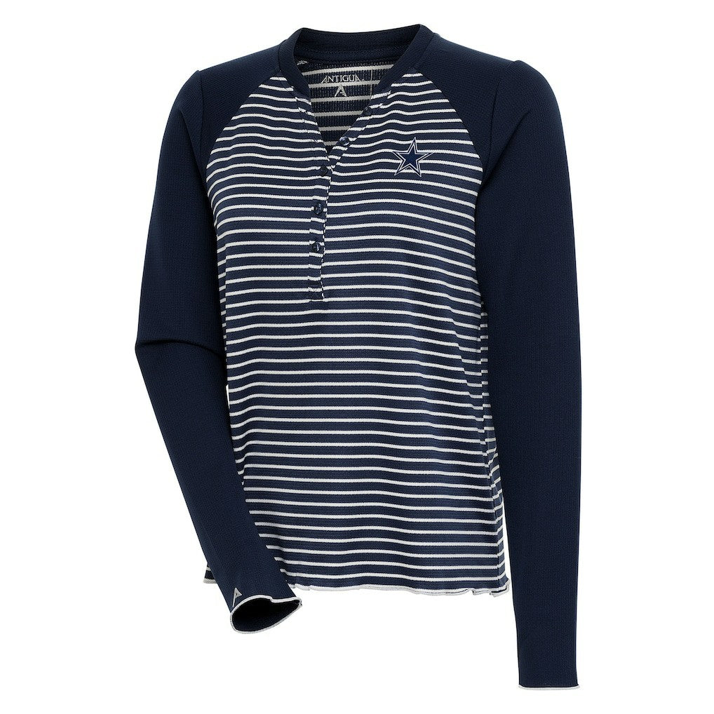 Dallas Cowboys Antigua Women's Maverick Waffle Henley Long Sleeve T-Shirt - Navy for sale