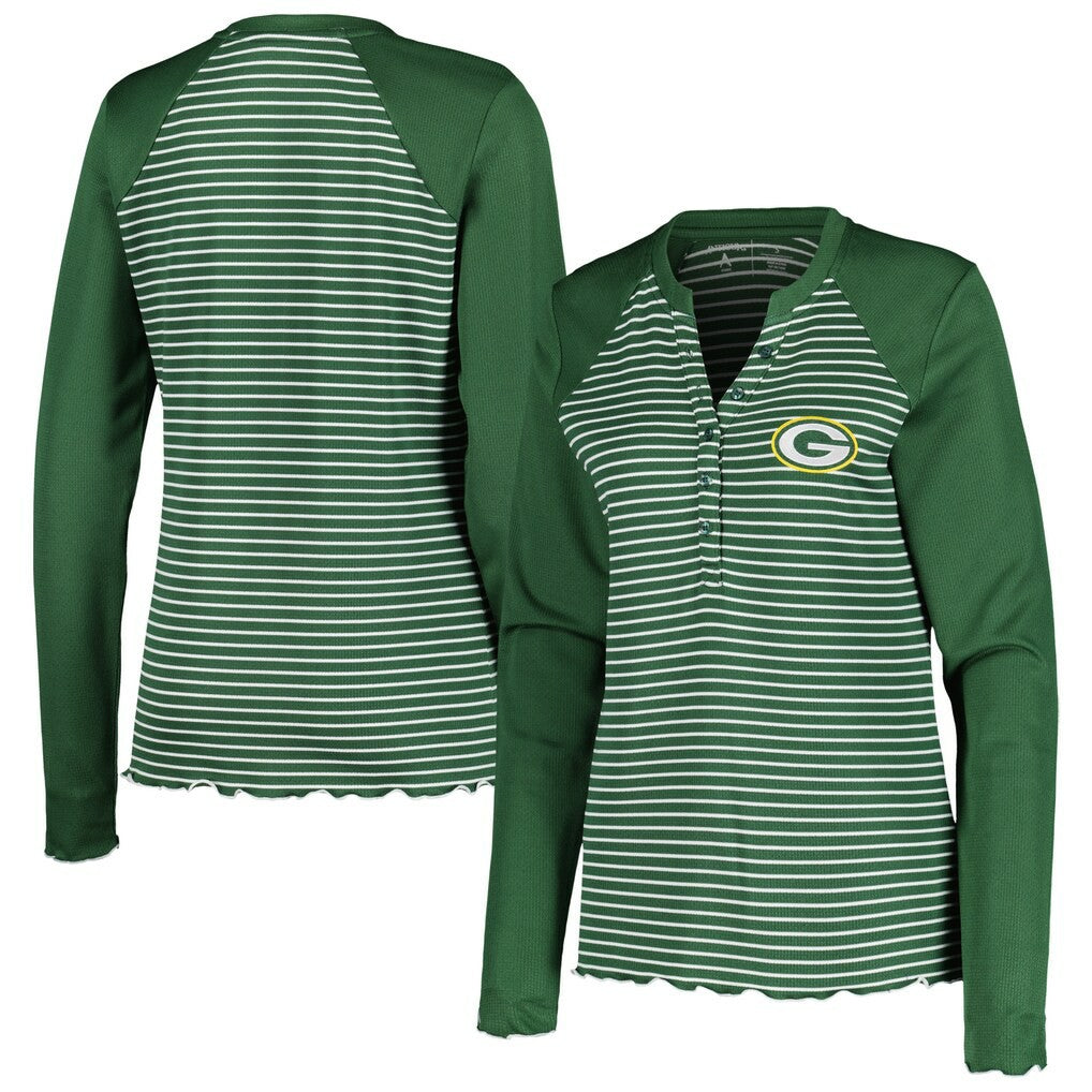 Green Bay Packers Antigua Women's Maverick Waffle Henley Long Sleeve T-Shirt - Green discount