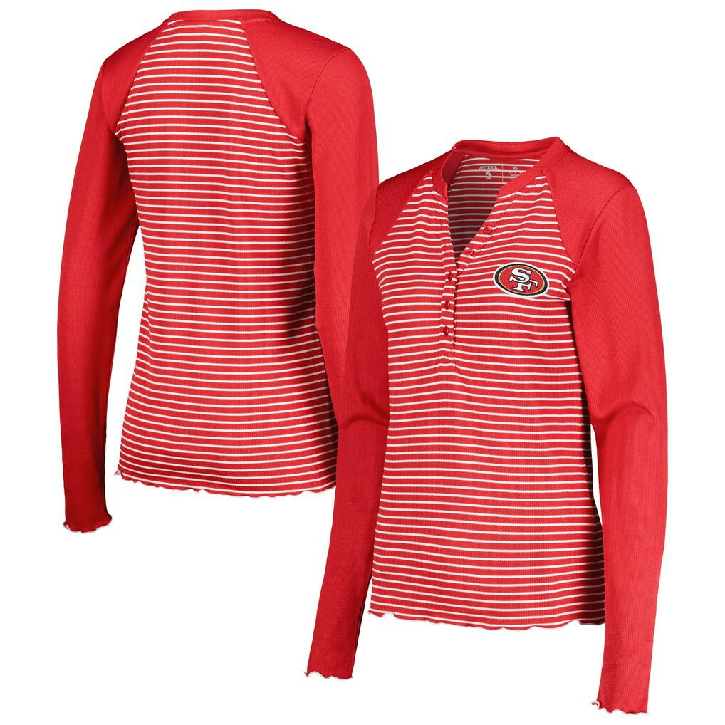 San Francisco 49ers Antigua Women's Maverick Waffle Henley Long Sleeve T-Shirt - Scarlet sale