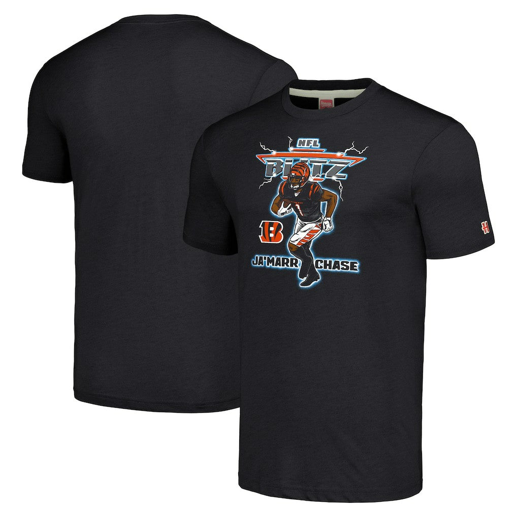 Ja'Marr Chase Cincinnati Bengals Homage Unisex NFL Blitz Player Tri-Blend T-Shirt - Heathered Charcoal outlet