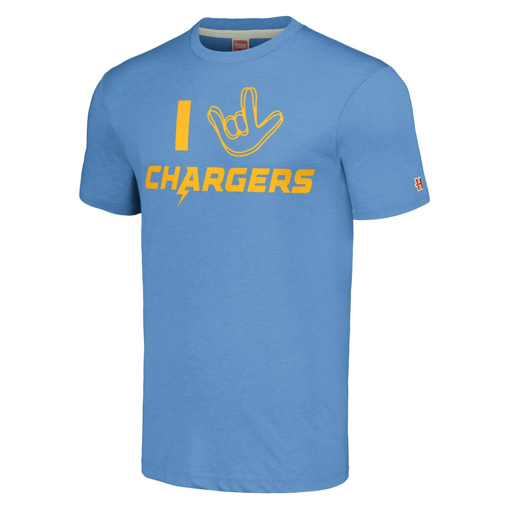 Los Angeles Chargers Homage Unisex The NFL ASL Collection by Love Sign Tri-Blend T-Shirt - Powder Blue discount