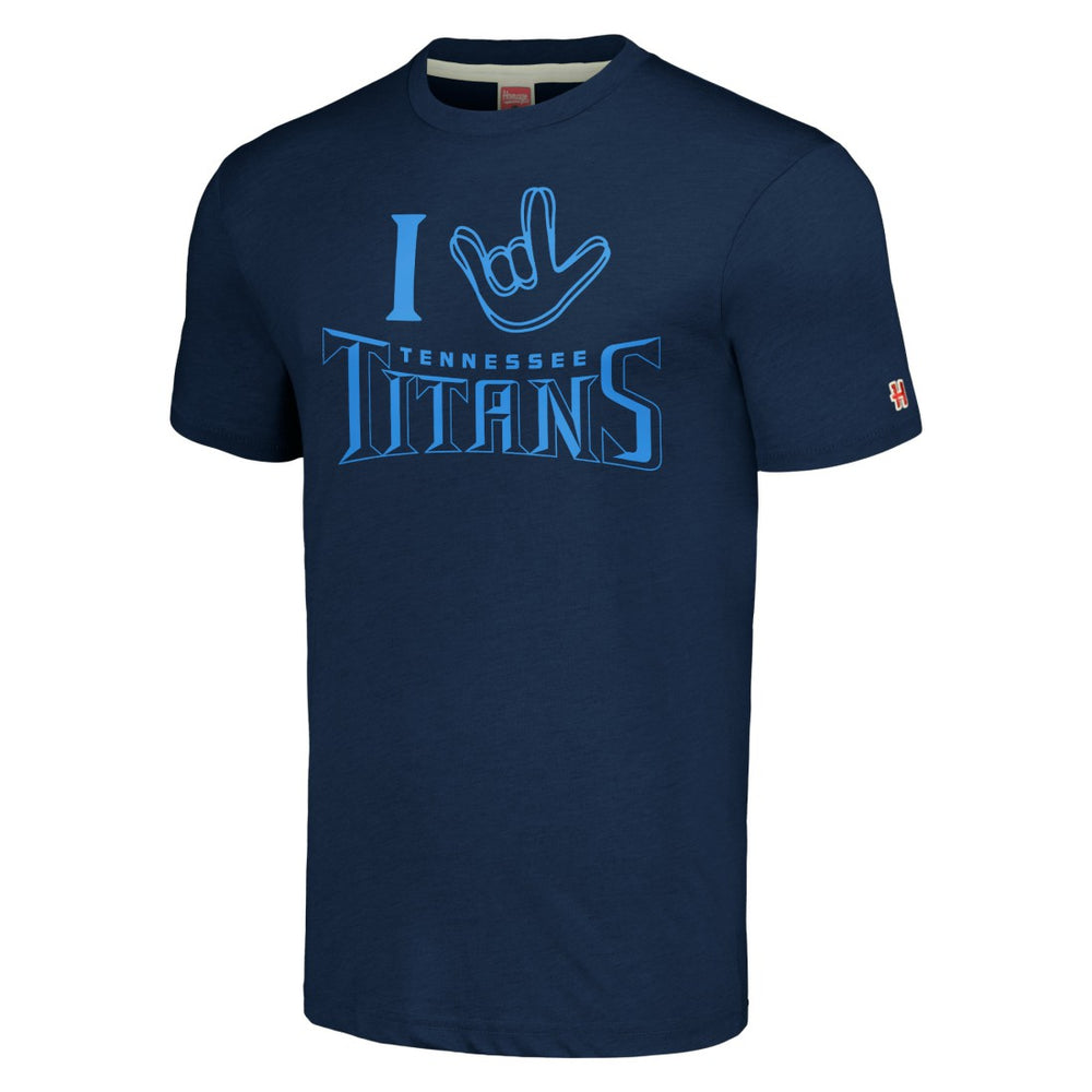 Tennessee Titans Homage Unisex The NFL ASL Collection by Love Sign Tri-Blend T-Shirt - Navy for sale