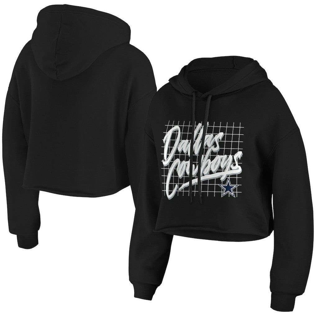 Dallas Cowboys WEAR by Erin Andrews Women's Domestic Cropped Pullover Hoodie - Black for sale
