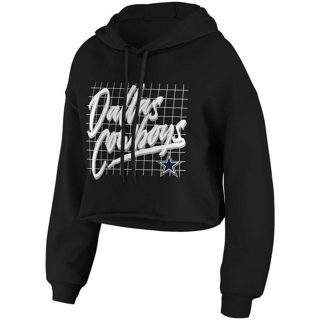 Dallas Cowboys WEAR by Erin Andrews Women's Domestic Cropped Pullover Hoodie - Black for sale