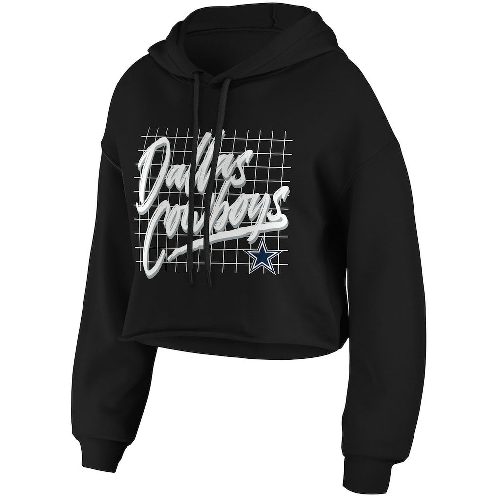 Dallas Cowboys WEAR by Erin Andrews Women's Domestic Cropped Pullover Hoodie - Black for sale