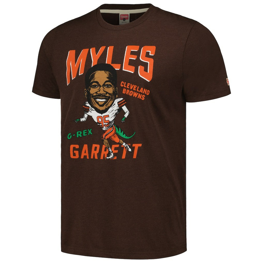 Myles Garrett Cleveland Browns Homage Unisex Caricature Player Tri-Blend T-Shirt - Heathered Brown for sale