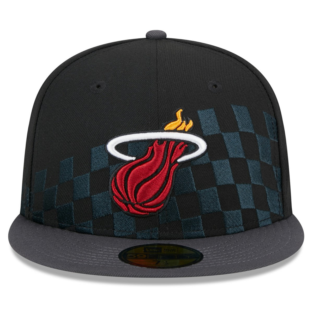 Miami Heat Rally Drive Checkerboard 59FIFTY Crown Fitted Hat - Black | New Era cheap