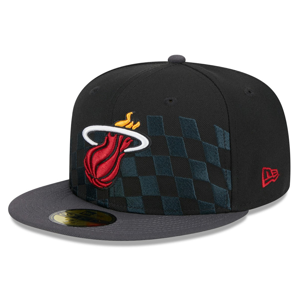 Miami Heat Rally Drive Checkerboard 59FIFTY Crown Fitted Hat - Black | New Era cheap