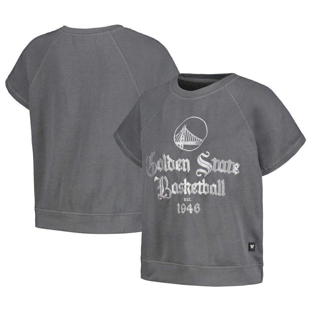 Golden State Warriors The Wild Collective Women's Embroidered Fleece Raglan Short Sleeve Pullover Sweatshirt sale - Gray cheap
