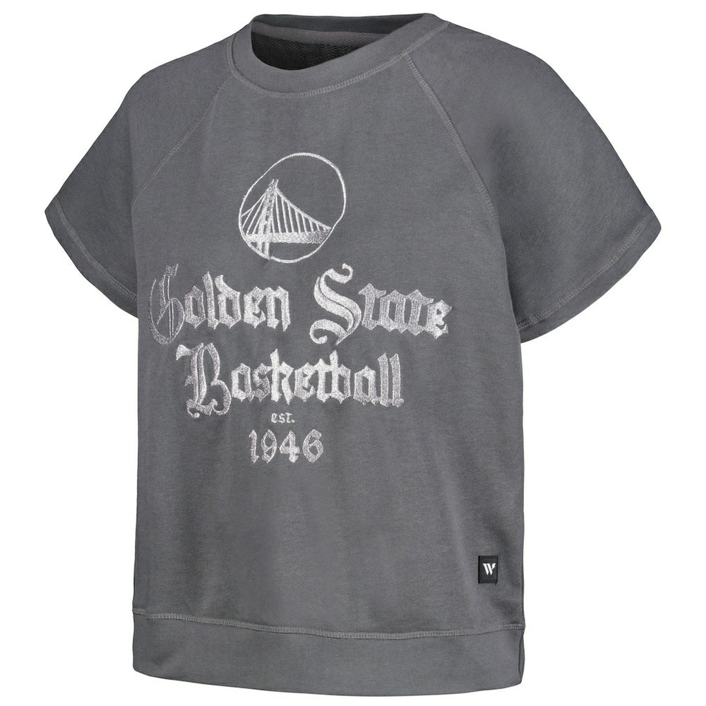Golden State Warriors The Wild Collective Women's Embroidered Fleece Raglan Short Sleeve Pullover Sweatshirt sale - Gray cheap