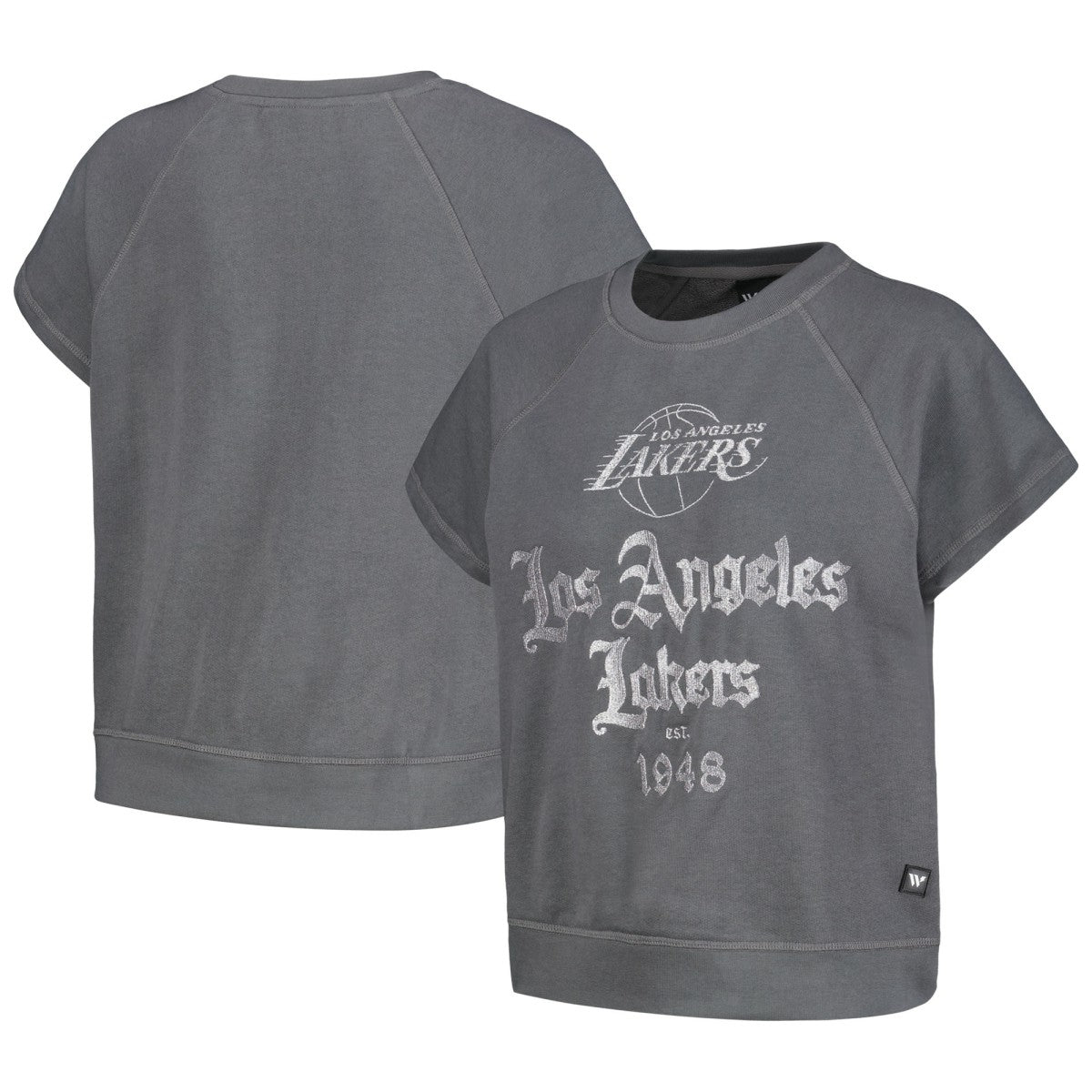 Los Angeles Lakers The Wild Collective Women's Embroidered Fleece Raglan Short Sleeve Pullover Sweatshirt - Gray outlet