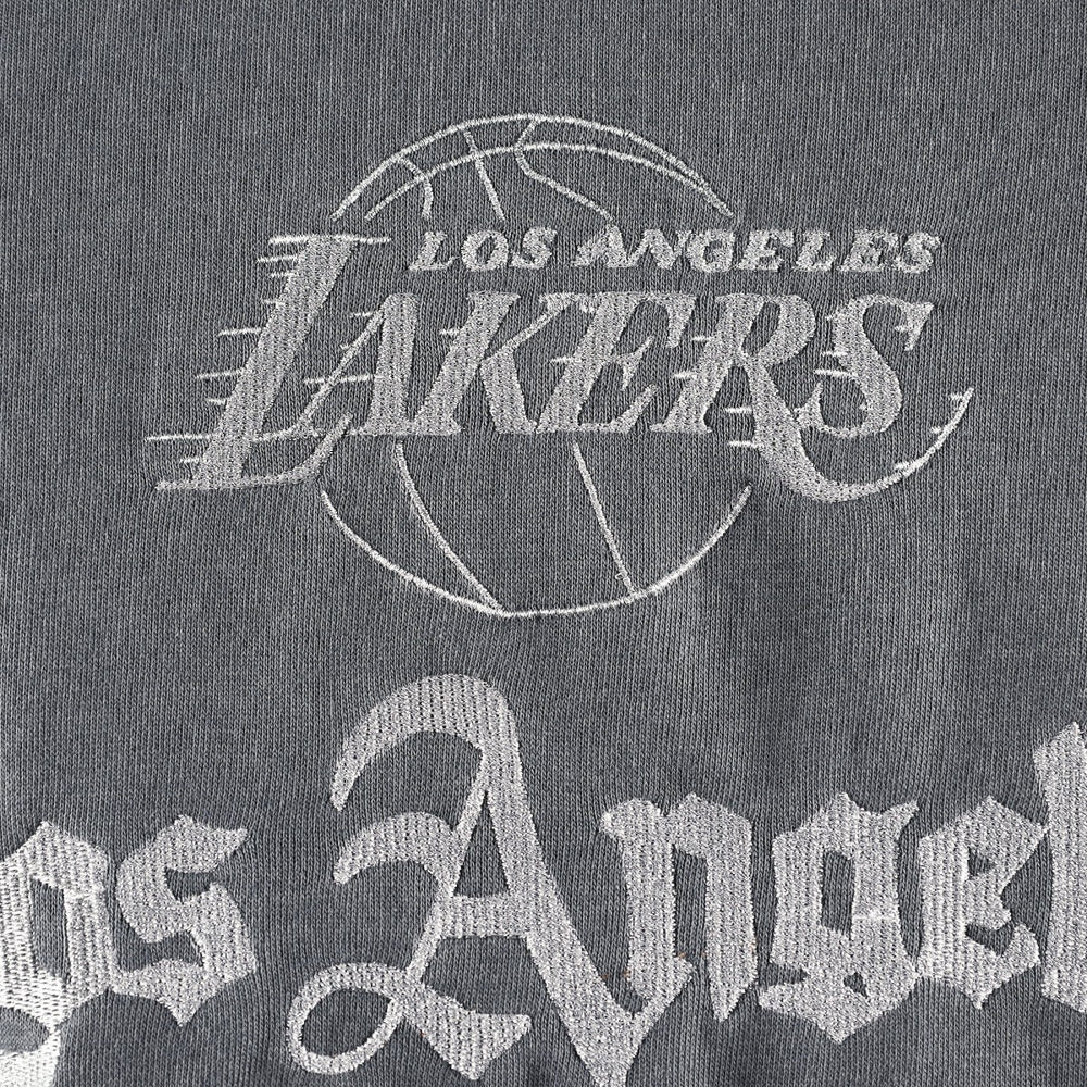 Los Angeles Lakers The Wild Collective Women's Embroidered Fleece Raglan Short Sleeve Pullover Sweatshirt - Gray outlet