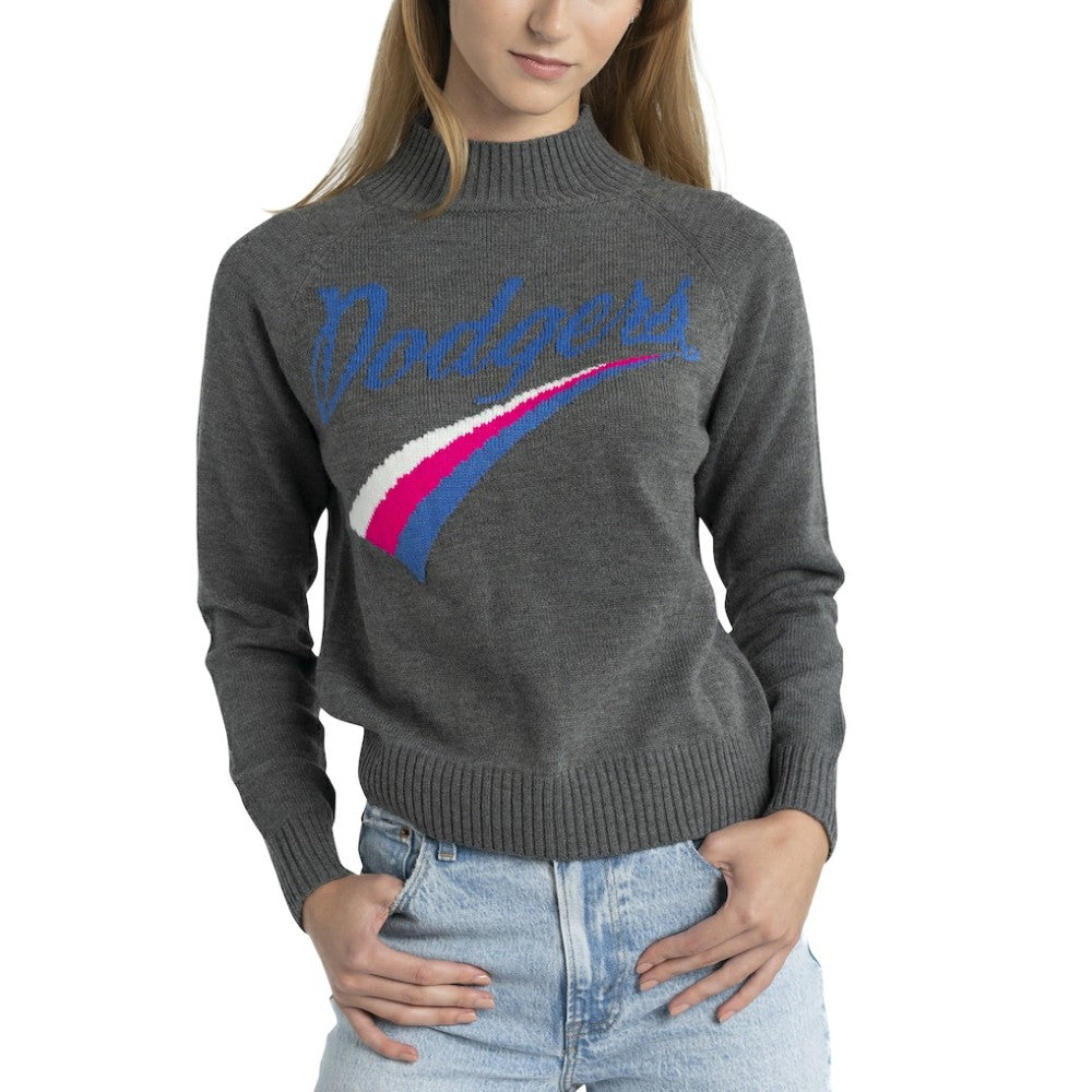 Los Angeles Dodgers Lusso Women's Serena Raglan Pullover Sweater - Gray