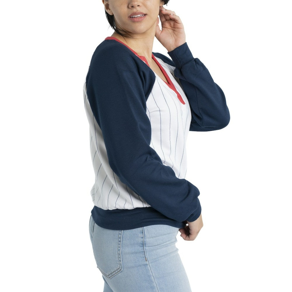 Boston Red Sox Lusso Women's Mack Fleece V-Neck Pullover Top - White/Navy
