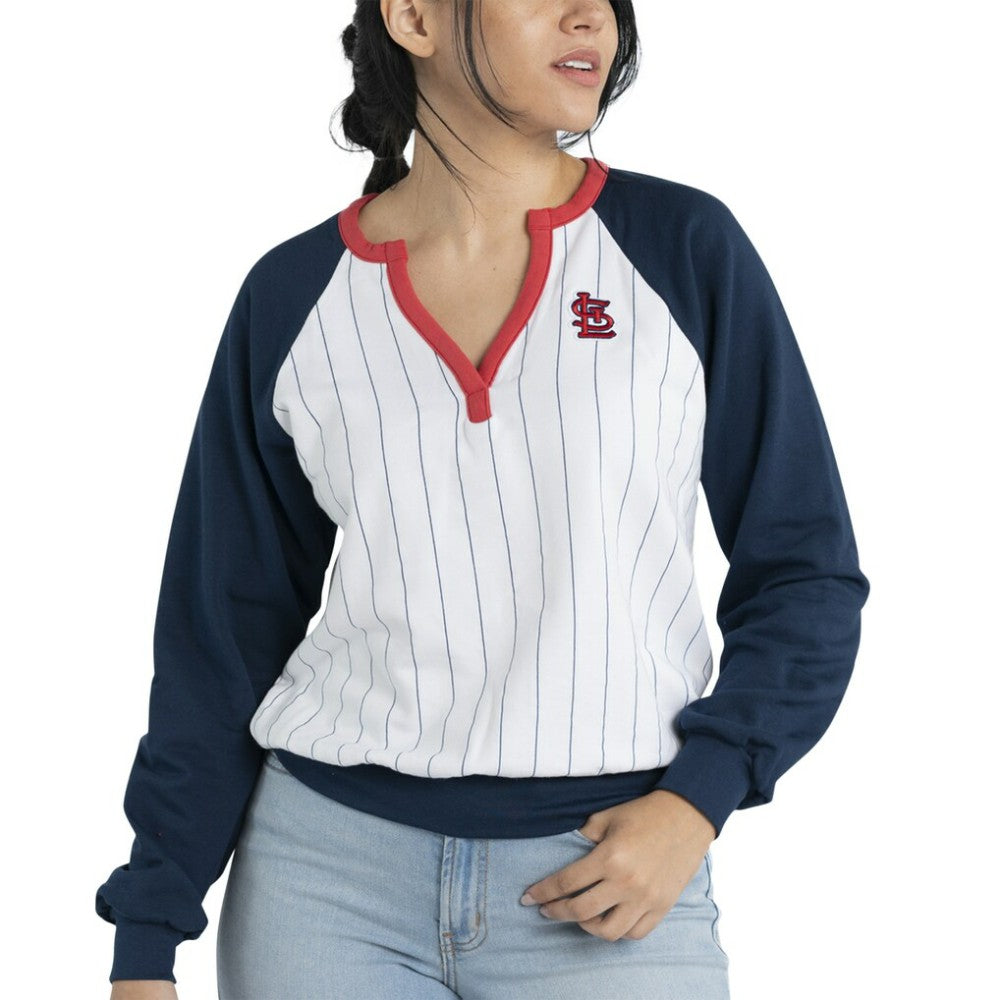 St. Louis Cardinals Lusso Women's Mack Fleece V-Neck Pullover Top - White/Navy