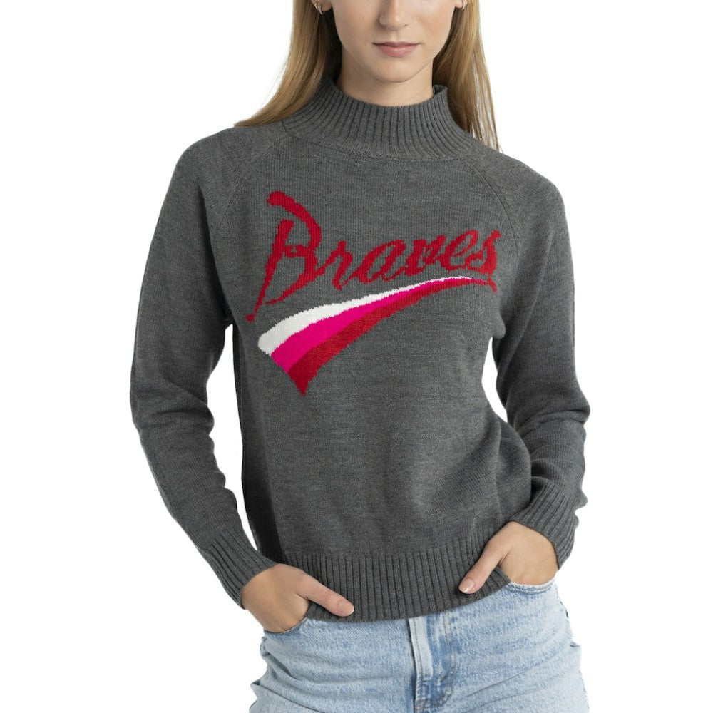 Atlanta Braves Lusso Women's Serena Raglan Pullover Sweater - Gray