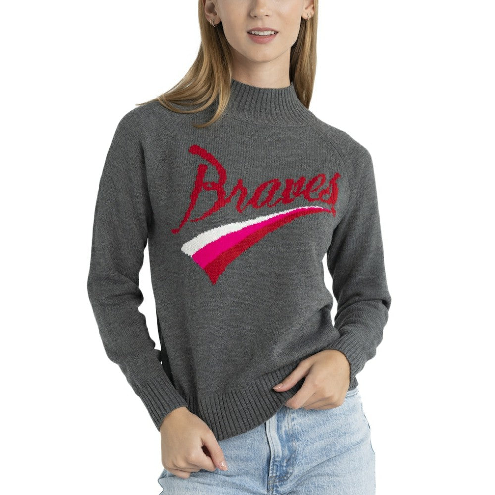 Atlanta Braves Lusso Women's Serena Raglan Pullover Sweater - Gray