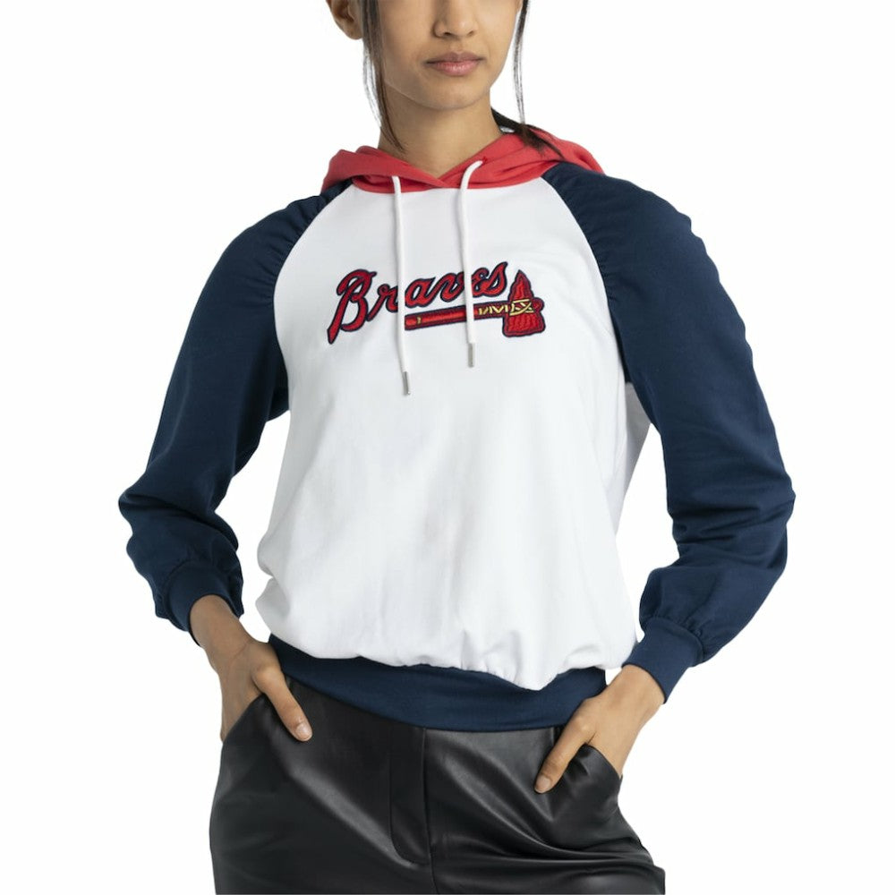 Atlanta Braves Lusso Women's Marlowe Tri-Blend Raglan Pullover Hoodie - White