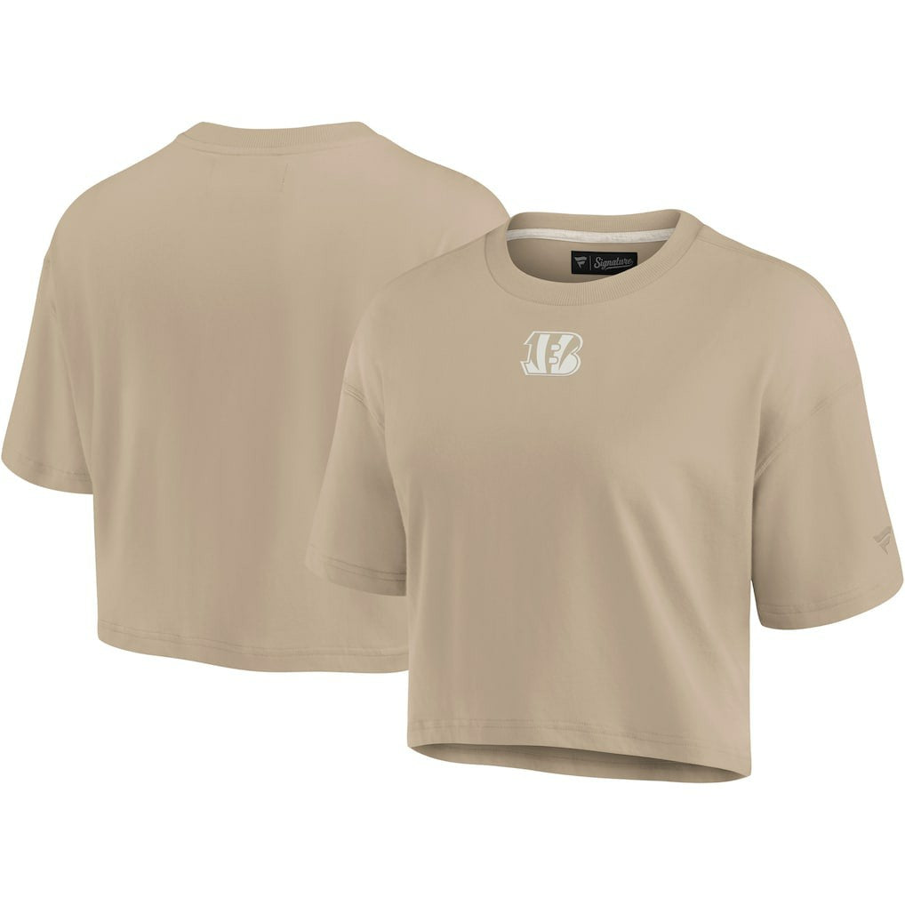 Cincinnati Bengals Women's Elements Super Soft Boxy Cropped T-Shirt - Khaki on sale