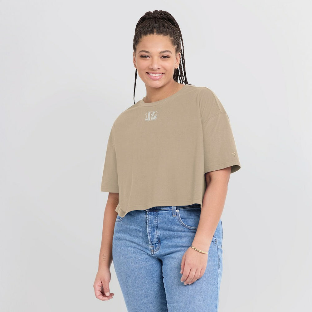 Cincinnati Bengals Women's Elements Super Soft Boxy Cropped T-Shirt - Khaki on sale