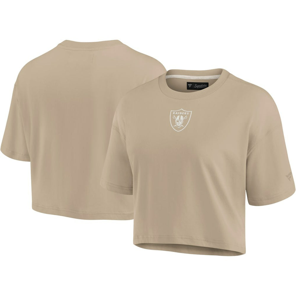 Las Vegas Raiders Women's Elements Super Soft Boxy Cropped T-Shirt - Khaki on sale