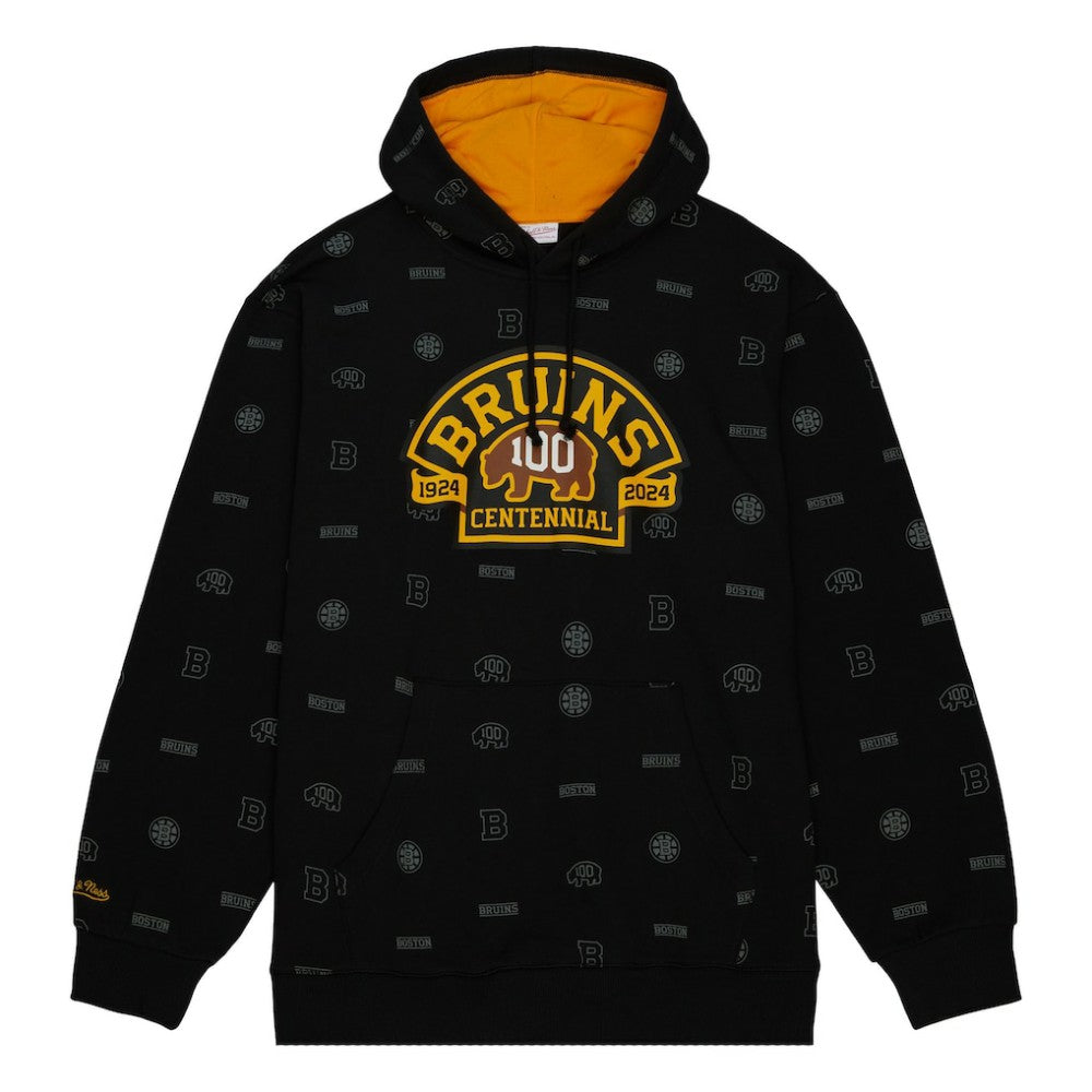 Boston Bruins Mitchell & Ness 100th Anniversary Allover Print Pullover Hoodie Black