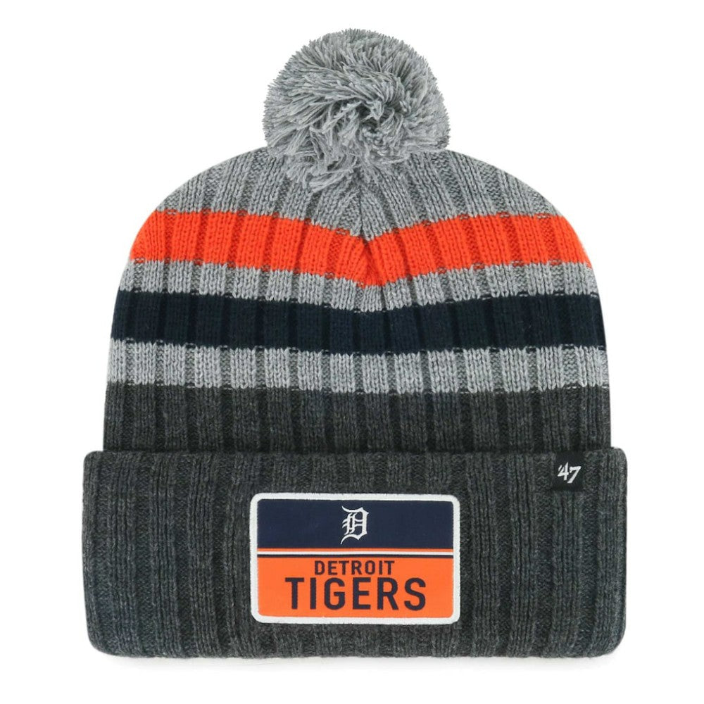 Detroit Tigers Stack Cuffed Knit Hat with Pom - Gray | 47 brand
