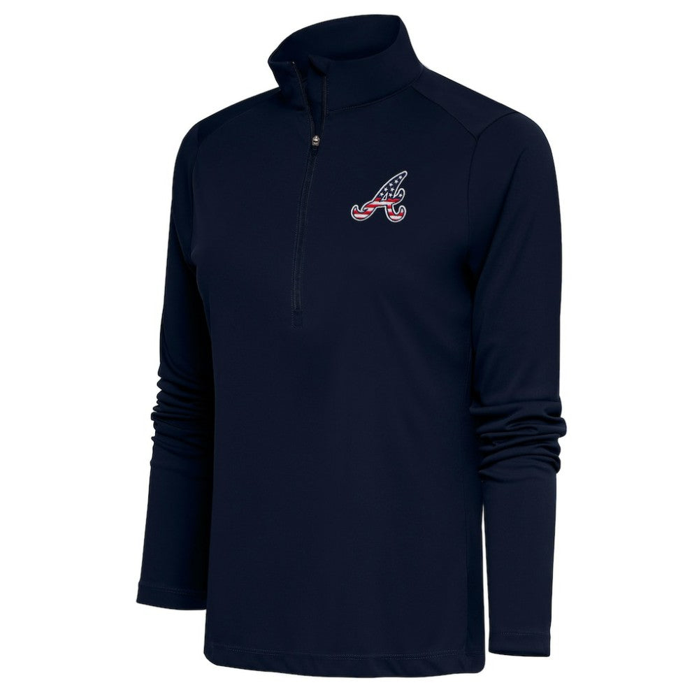Atlanta Braves Antigua Women's Patriotic Tribute Half-Zip Pullover Top - Navy