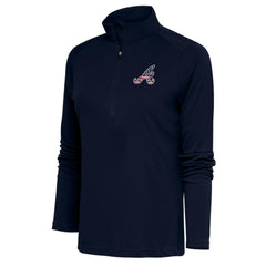 Atlanta Braves Antigua Women's Patriotic Tribute Half-Zip Pullover Top - Navy