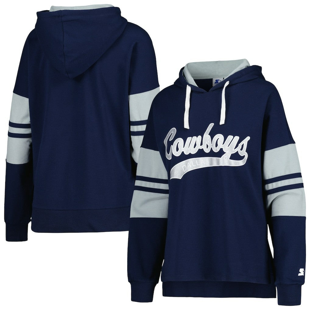 Dallas Cowboys Starter Women's Bump And Run Long Sleeve Hoodie T-Shirt - Navy on sale