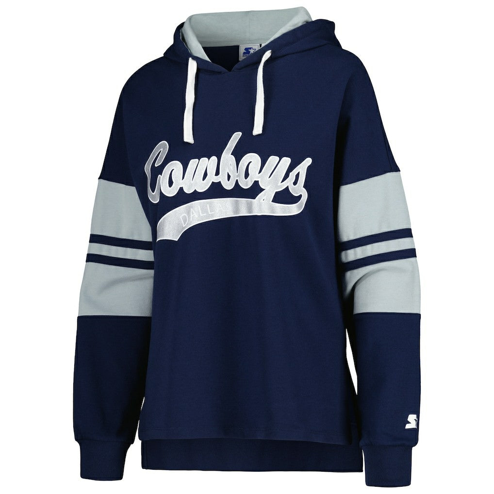 Dallas Cowboys Starter Women's Bump And Run Long Sleeve Hoodie T-Shirt - Navy on sale