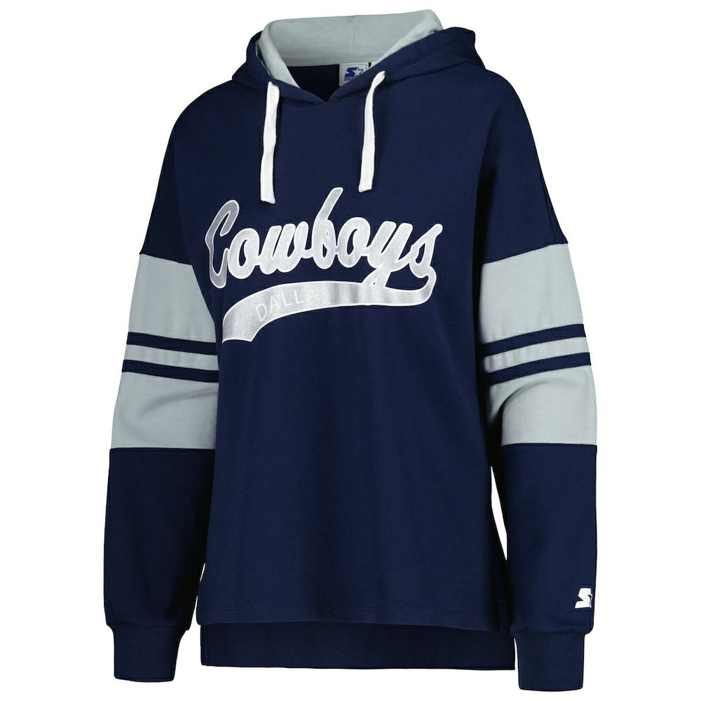 Dallas Cowboys Starter Women's Bump And Run Long Sleeve Hoodie T-Shirt - Navy on sale