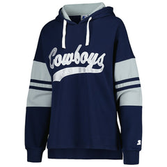 Dallas Cowboys Starter Women's Bump And Run Long Sleeve Hoodie T-Shirt - Navy on sale