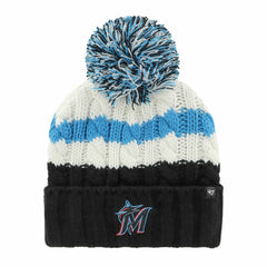 Miami Marlins Women's Ashfield Cuffed Knit Hat with Pom - White/Black | 47 brand