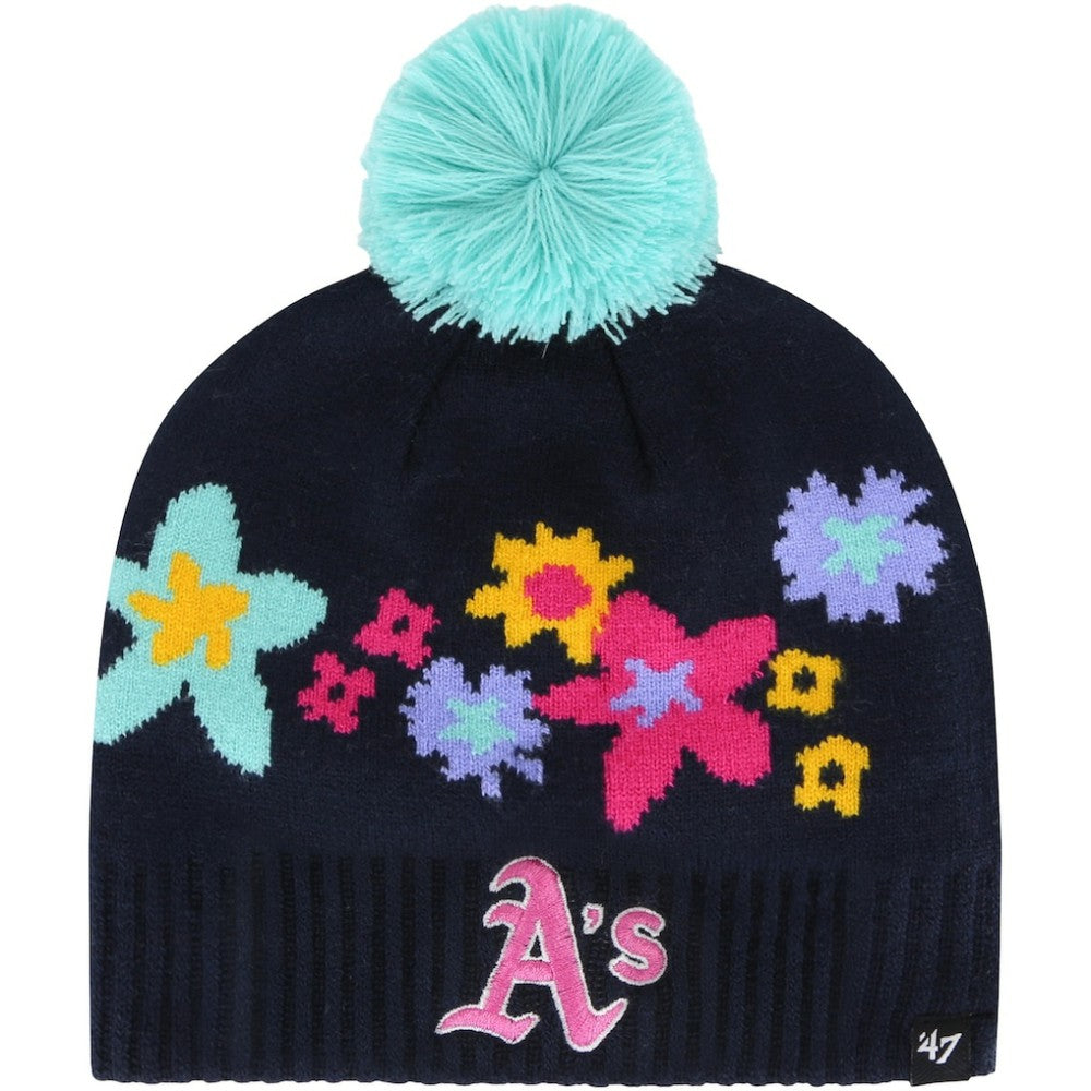 Athletics Girls Youth Buttercup Knit Beanie with Pom - Navy | 47 brand
