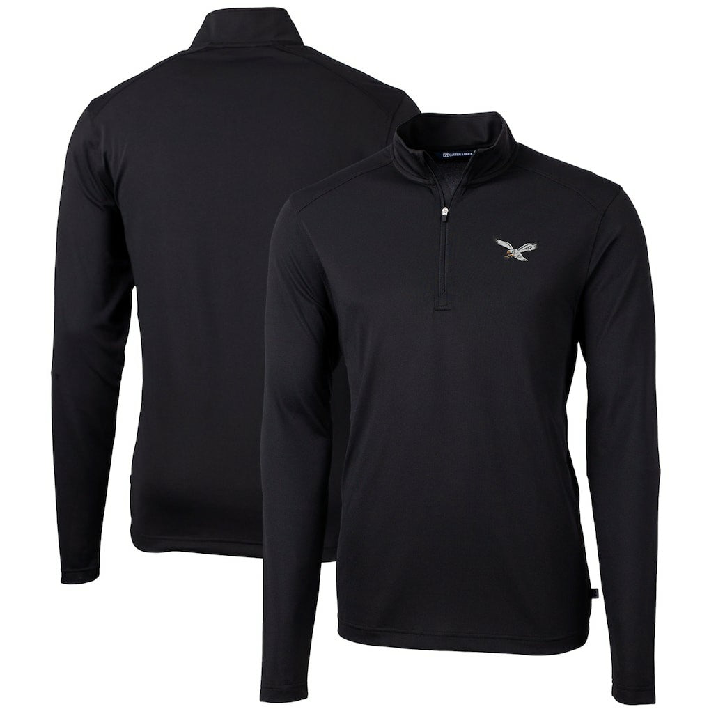 Philadelphia Eagles Cutter & Buck Gridiron Classics Big & Tall Virtue Eco Pique Recycled Quarter-Zip Pullover Top - Black for sale