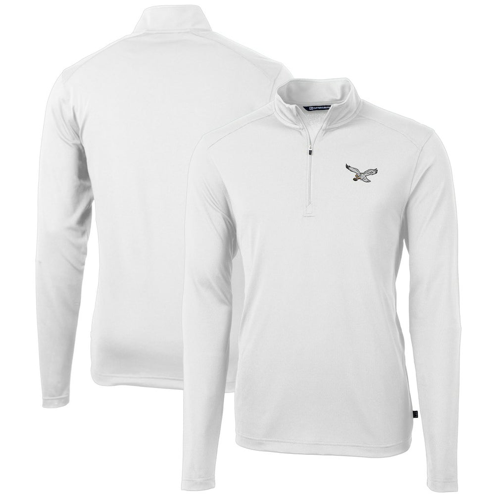 Philadelphia Eagles Cutter & Buck Gridiron Classics Big & Tall Virtue Eco Pique Recycled Quarter-Zip Pullover Top - White cheap