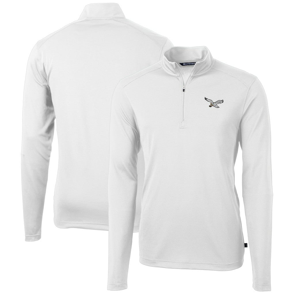 Philadelphia Eagles Cutter & Buck Gridiron Classics Big & Tall Virtue Eco Pique Recycled Quarter-Zip Pullover Top - White cheap