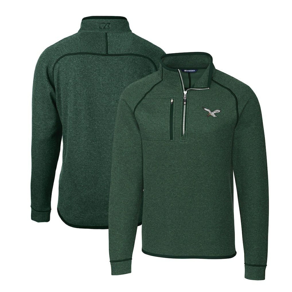 Philadelphia Eagles Cutter & Buck Gridiron Classics Big & Tall Mainsail Sweater-Knit Half-Zip Pullover Jacket - Heather Green online