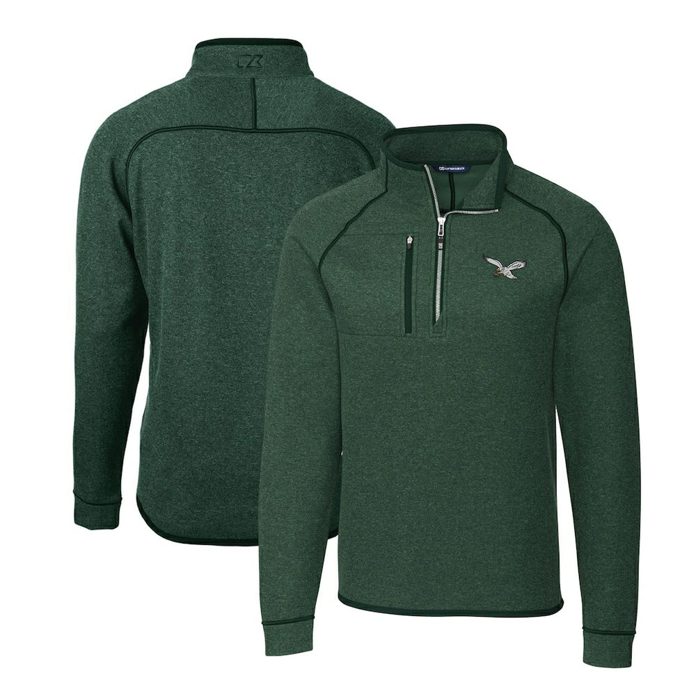 Philadelphia Eagles Cutter & Buck Gridiron Classics Big & Tall Mainsail Sweater-Knit Half-Zip Pullover Jacket - Heather Green online